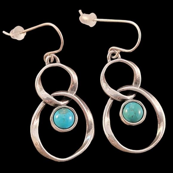 Shablool Israel Turquoise Sterling Double Wavy Earrings - Picture 1 of 8